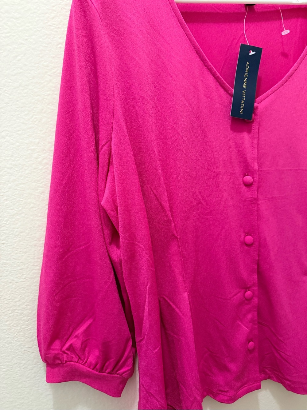 Adrienne Vittadini Bright Fuchsia Button-Front V-Neck Blouse - Picture 6 of 8